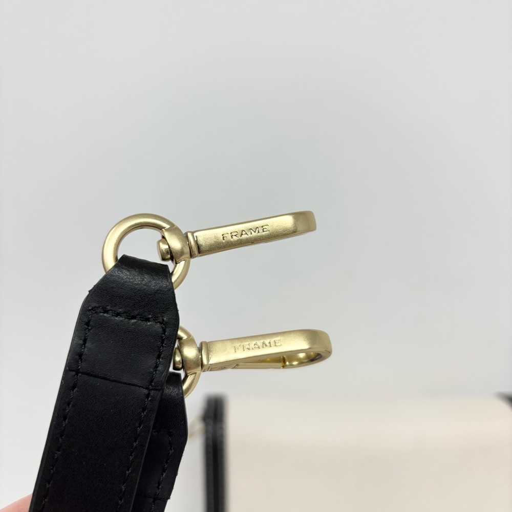 FRAME Le Signature Mini Bag Black Cream Canvas Leather Crossbody Brass Hardware - Picture 15 of 15